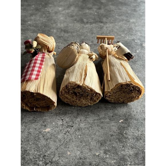 3 Vtg Corn Husk Doll, Folk Art 6” Figures - Picture 14 of 14